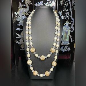 Handmade freshwater pearl w/ MOP and crystal two strand necklace
